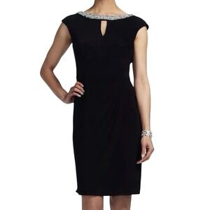 Vijo couture Black Sheath Dress Rhinestones Crew Neck keyhole Women's  Large